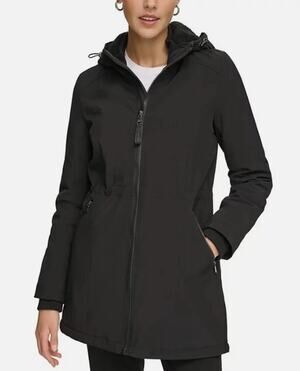 Calvin Klein Women's XS Full Zip Hooded Faux Fur Lined Anorak Coat Black NW